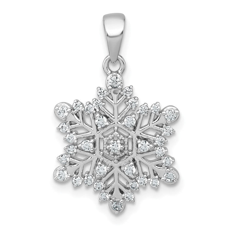 Sterlingsilber Rhodiniert Poliert Zirkonia Schneeflocke Anhänger