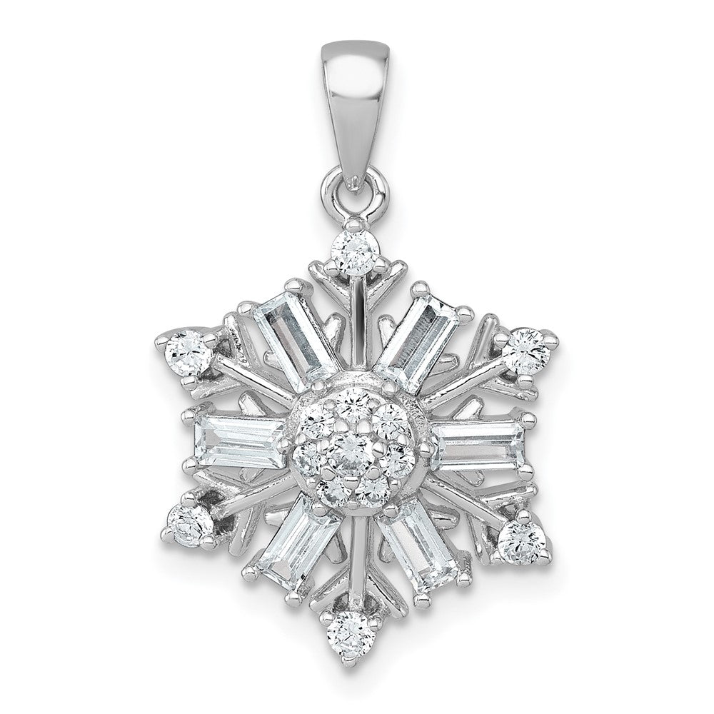 Sterlingsilber Rhodiniert Poliert Zirkonia Schneeflocke Anhänger