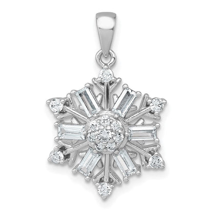 Sterlingsilber Rhodiniert Poliert Zirkonia Schneeflocke Anhänger