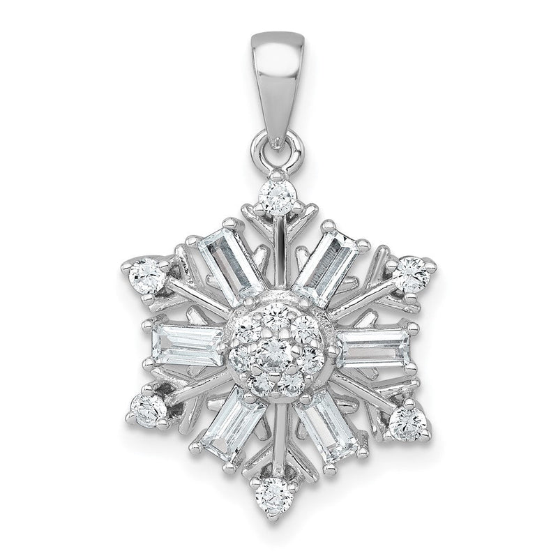 Sterlingsilber Rhodiniert Poliert Zirkonia Schneeflocke Anhänger