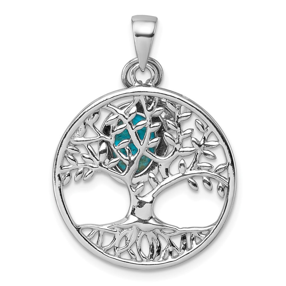 Sterlingsilber Rhodiniert-plat Zirkonia / Reconstructed Türkis Baum Of Leben Anhänger
