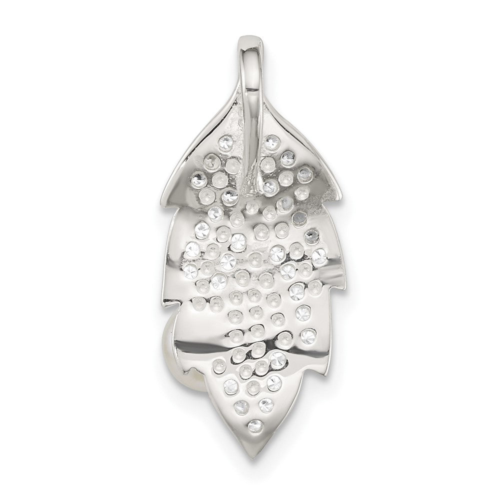 Sterlingsilber Poliert Zirkonia und Acrylic Perle Blatt Kette Anhänger
