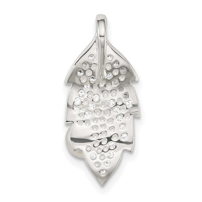 Sterlingsilber Poliert Zirkonia und Acrylic Perle Blatt Kette Anhänger