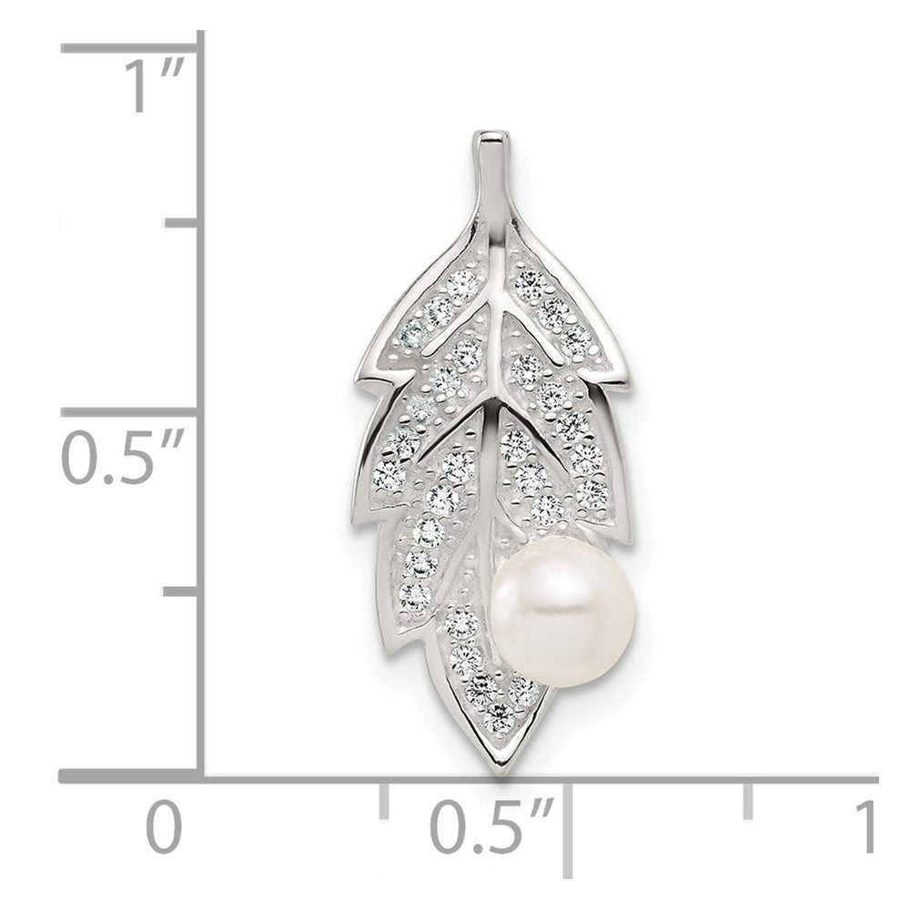 Sterlingsilber Poliert Zirkonia und Acrylic Perle Blatt Kette Anhänger
