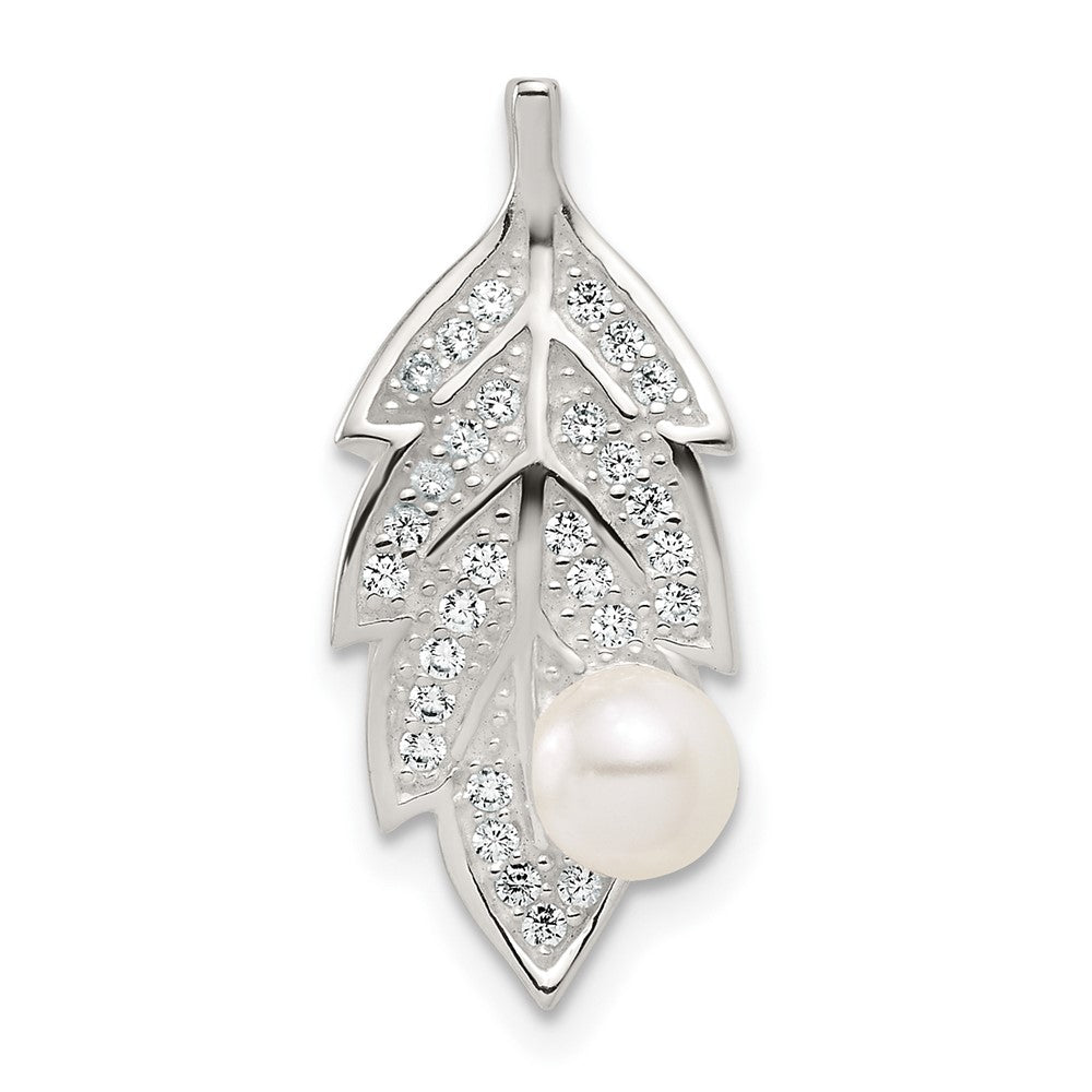 Sterlingsilber Poliert Zirkonia und Acrylic Perle Blatt Kette Anhänger
