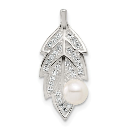 Sterlingsilber Poliert Zirkonia und Acrylic Perle Blatt Kette Anhänger