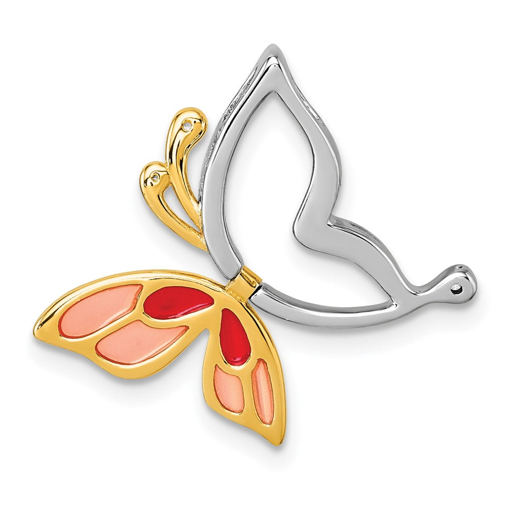 Sterlingsilber Rhodiniert-plt Goldfarben Emaille Zirkonia Beweglich Schmetterling Kette Anhänger