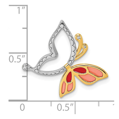 Sterlingsilber Rhodiniert-plt Goldfarben Emaille Zirkonia Beweglich Schmetterling Kette Anhänger