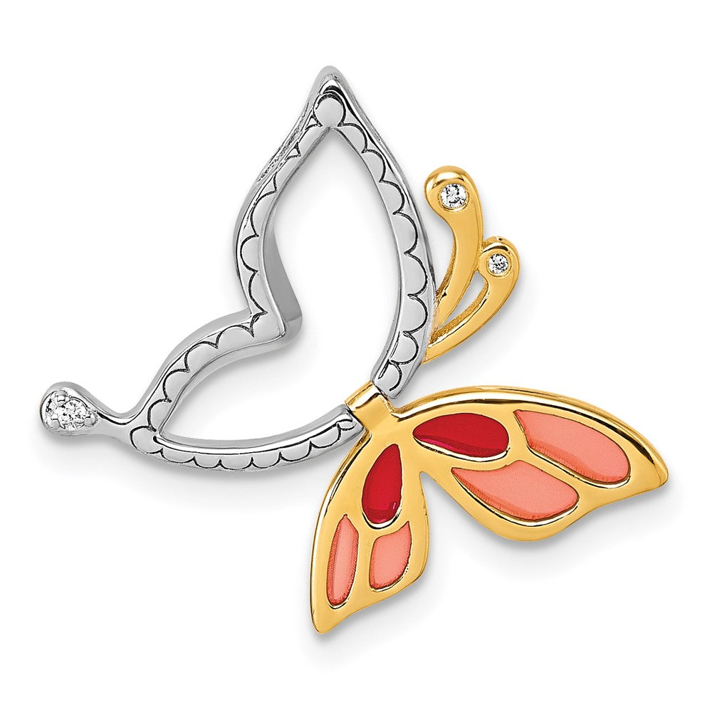 Sterlingsilber Rhodiniert-plt Goldfarben Emaille Zirkonia Beweglich Schmetterling Kette Anhänger