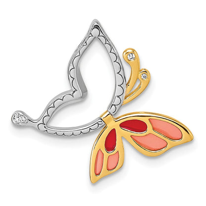 Sterlingsilber Rhodiniert-plt Goldfarben Emaille Zirkonia Beweglich Schmetterling Kette Anhänger