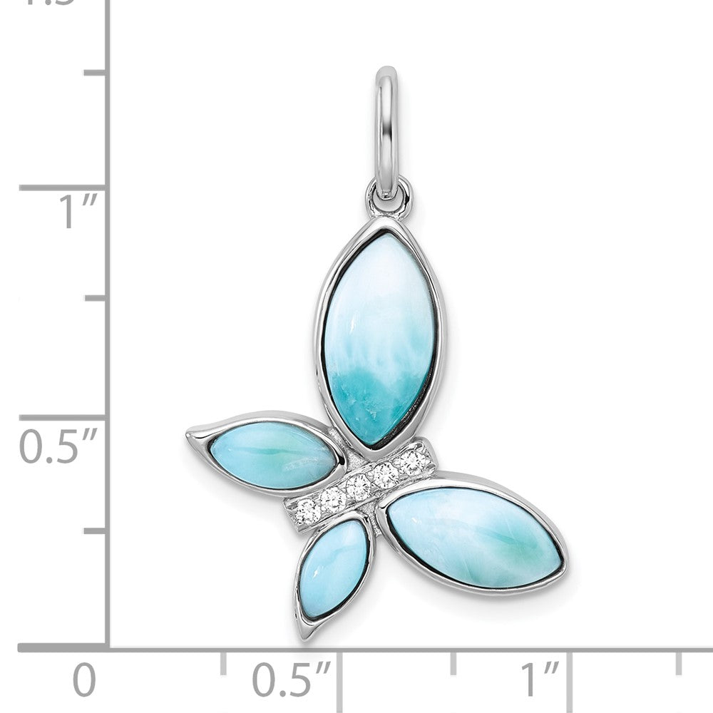 Sterlingsilber Rhodiniert-pl Poliert Larimar und Zirkonia Schmetterling Anhänger