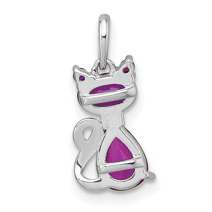 Sterlingsilber Rhodiniert Rubin Corundum Katze Anhänger