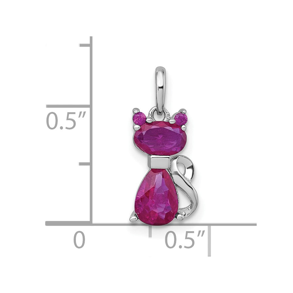 Sterlingsilber Rhodiniert Rubin Corundum Katze Anhänger