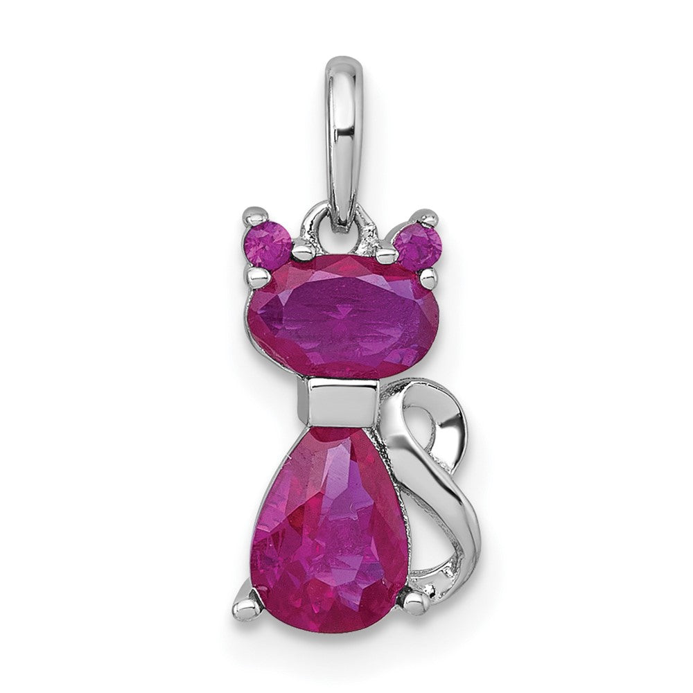 Sterlingsilber Rhodiniert Rubin Corundum Katze Anhänger