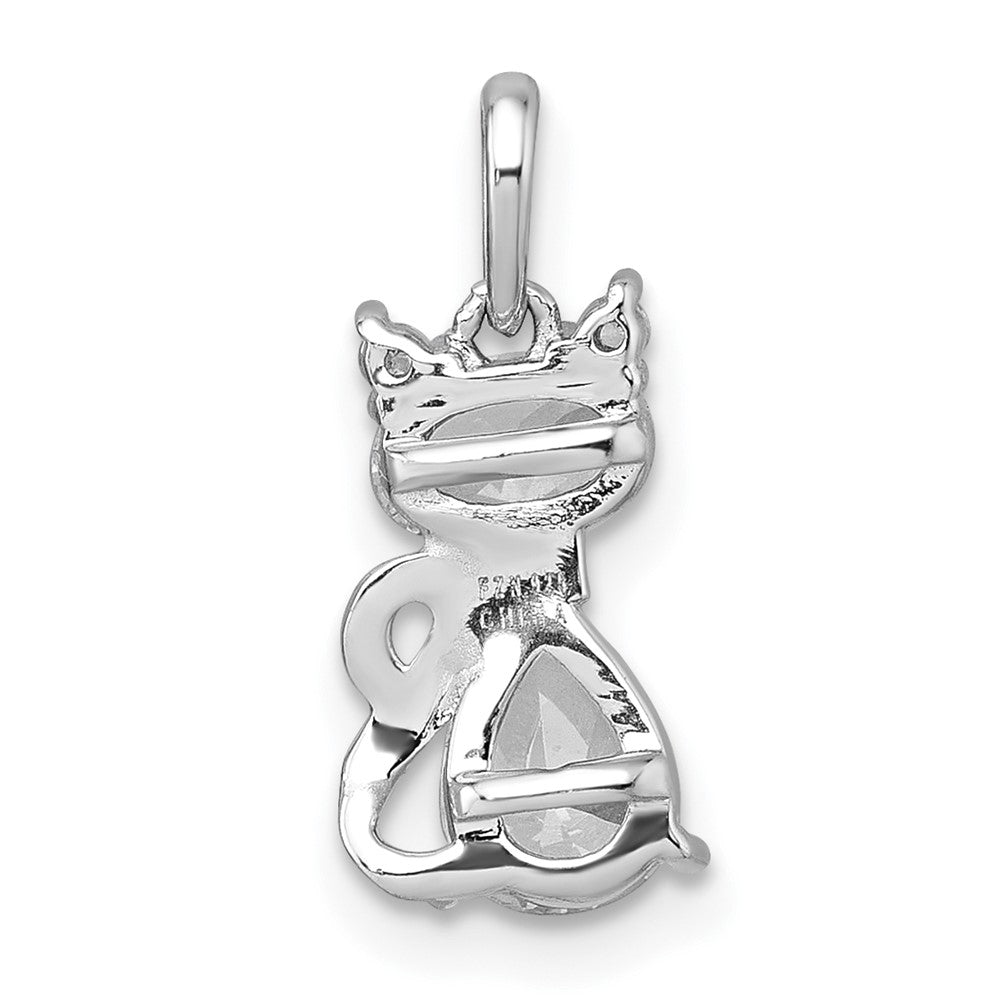 Sterlingsilber Rhodiniert Weiß Zirkonia Katze Anhänger
