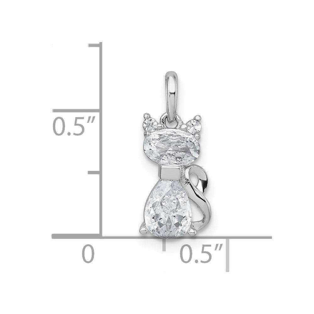 Sterlingsilber Rhodiniert Weiß Zirkonia Katze Anhänger