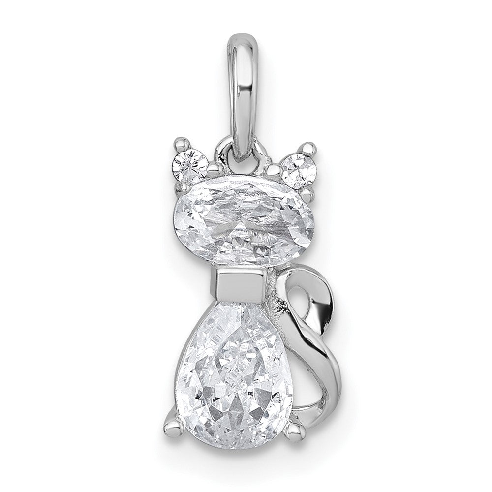 Sterlingsilber Rhodiniert Weiß Zirkonia Katze Anhänger