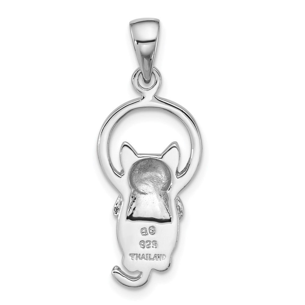 Sterlingsilber Rhodiniert Poliert Perlmutt Hanging Katze Anhänger