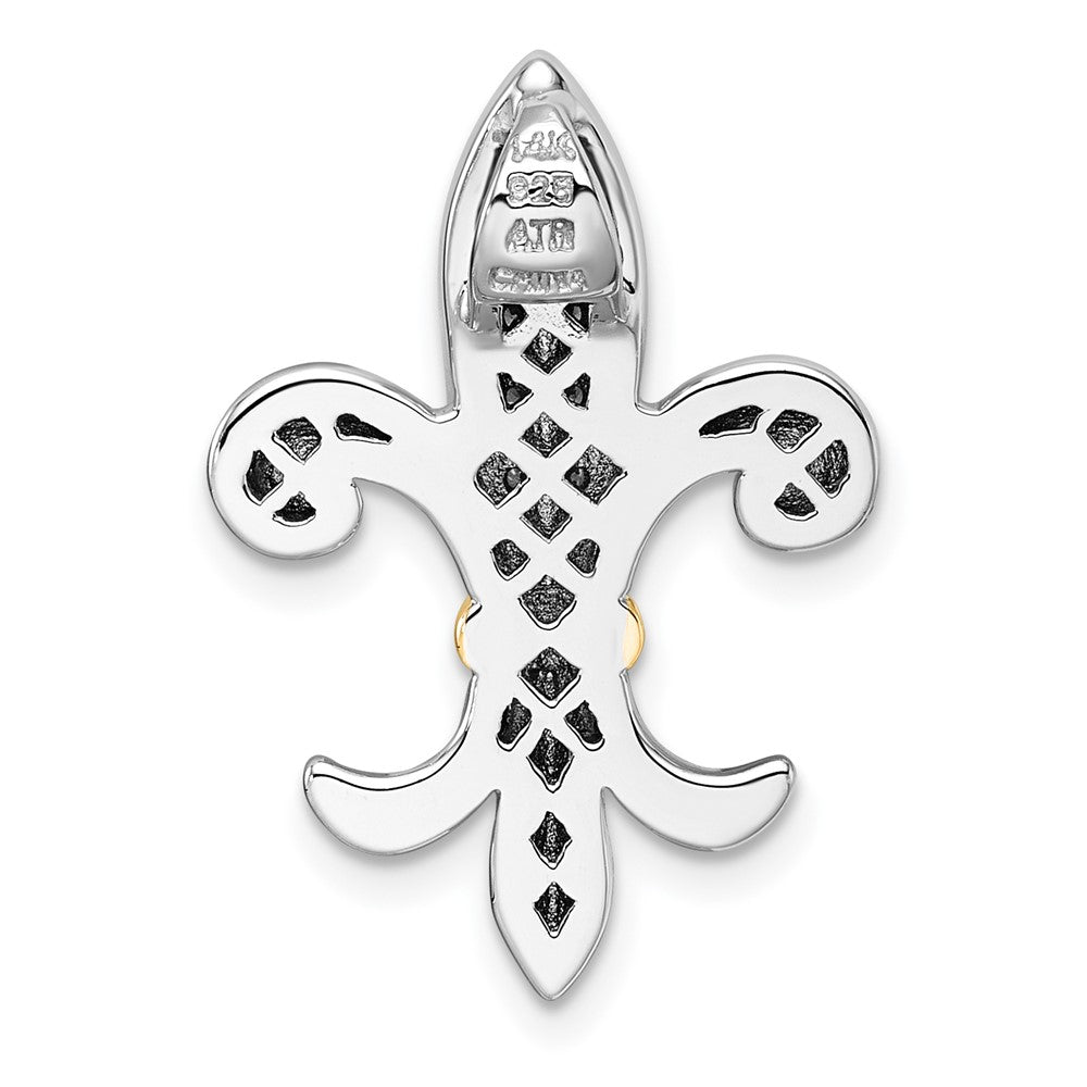Sterlingsilber Rhodiniert-pl mit Silber/14K Bicolor Akzente Zirkonia Fleur De Lis Kette Anhänger
