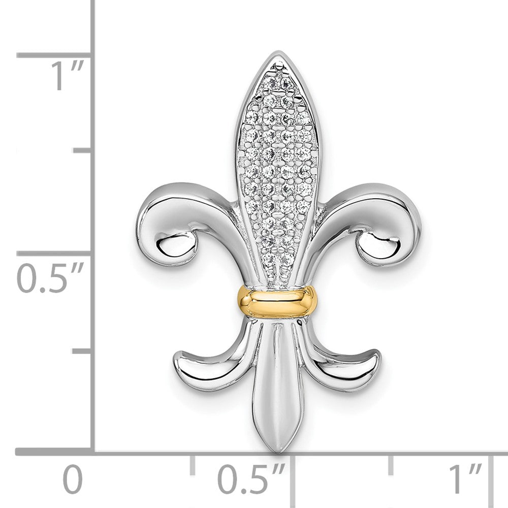 Sterlingsilber Rhodiniert-pl mit Silber/14K Bicolor Akzente Zirkonia Fleur De Lis Kette Anhänger