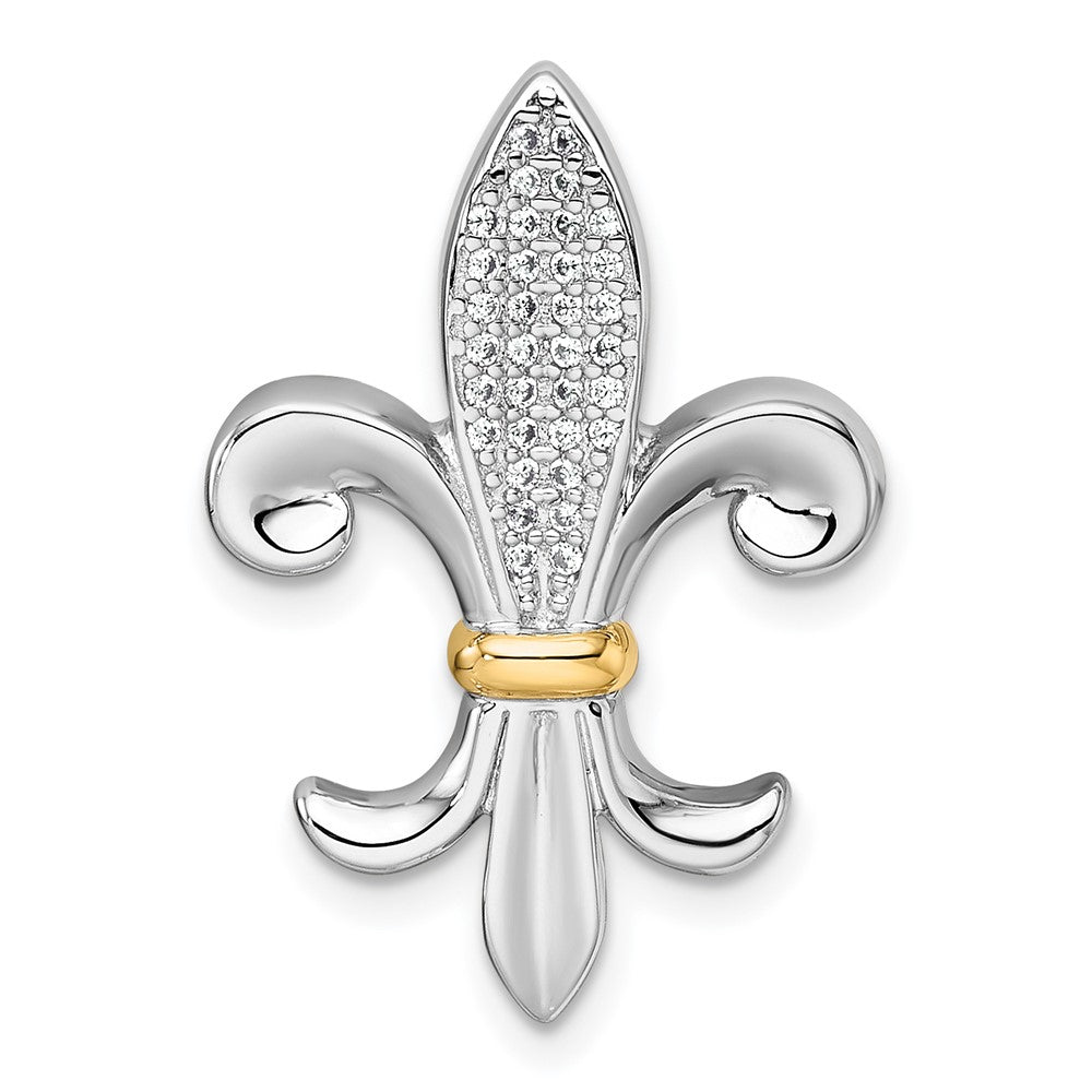 Sterlingsilber Rhodiniert-pl mit Silber/14K Bicolor Akzente Zirkonia Fleur De Lis Kette Anhänger