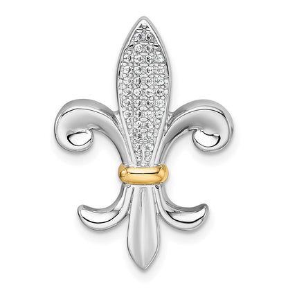 Sterlingsilber Rhodiniert-pl mit Silber/14K Bicolor Akzente Zirkonia Fleur De Lis Kette Anhänger