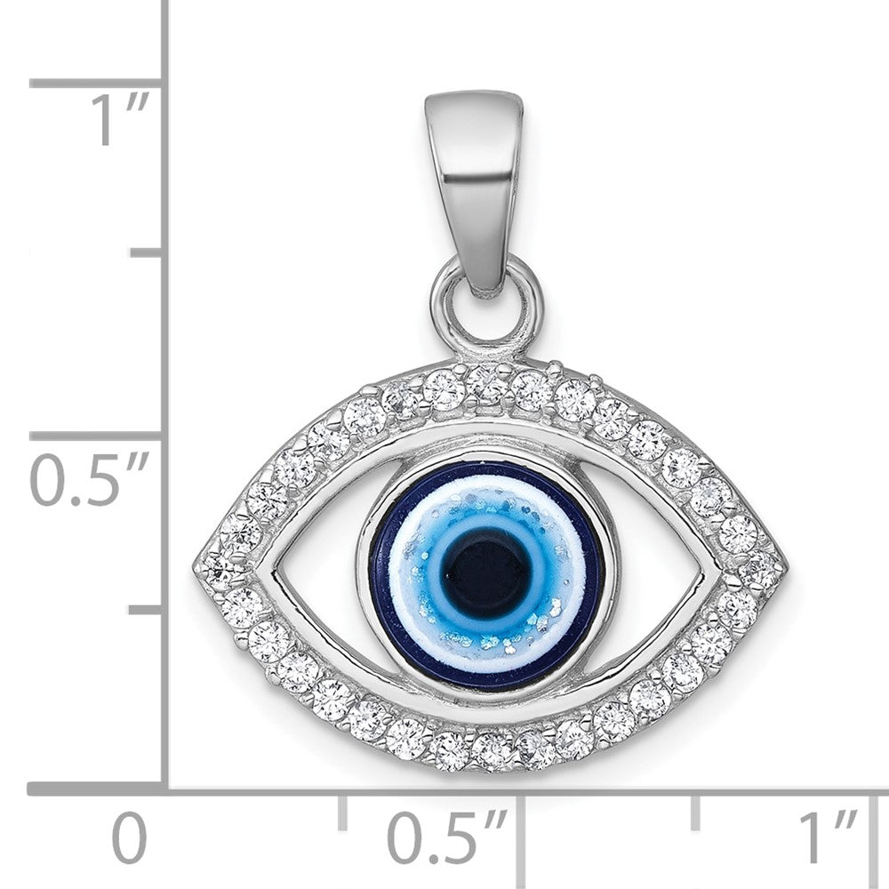 Sterlingsilber Rhodiniert Poliert Zirkonia und Glas Böse Auge Anhänger