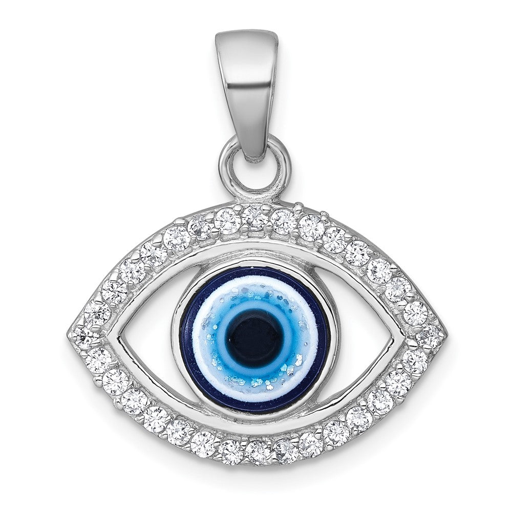 Sterlingsilber Rhodiniert Poliert Zirkonia und Glas Böse Auge Anhänger