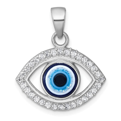Sterlingsilber Rhodiniert Poliert Zirkonia und Glas Böse Auge Anhänger