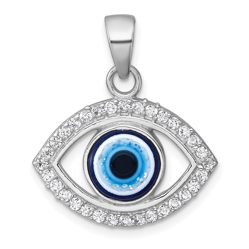 Sterlingsilber Rhodiniert Poliert Zirkonia und Glas Böse Auge Anhänger