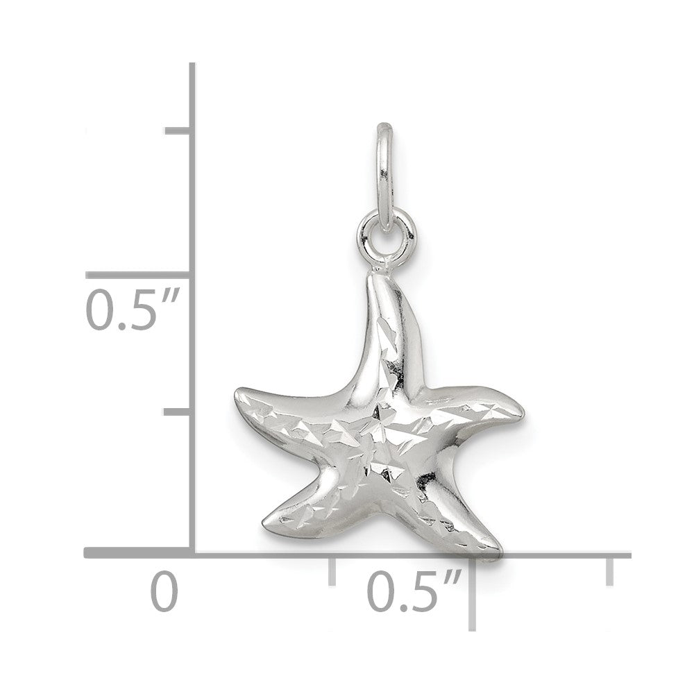 Sterlingsilber Poliert und Diamantiert 3-d Seestern Anhänger