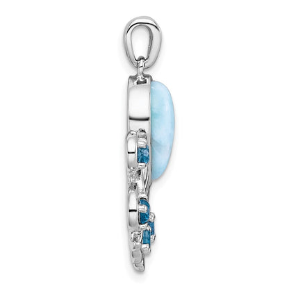 Sterlingsilber Rhodiniert-pl Poliert.04 Weiß Topas/.85 Blautopas /larimar Octopus Anhänger