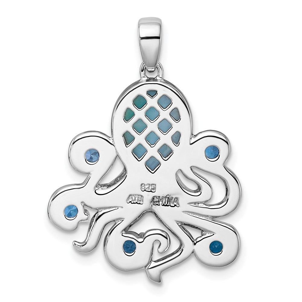 Sterlingsilber Rhodiniert-pl Poliert.04 Weiß Topas/.85 Blautopas /larimar Octopus Anhänger