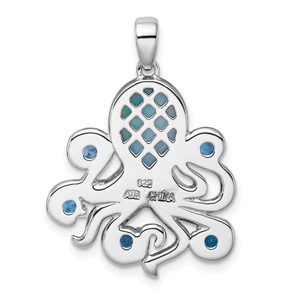 Sterlingsilber Rhodiniert-pl Poliert.04 Weiß Topas/.85 Blautopas /larimar Octopus Anhänger