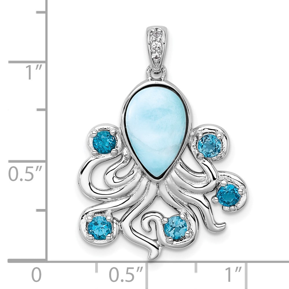 Sterlingsilber Rhodiniert-pl Poliert.04 Weiß Topas/.85 Blautopas /larimar Octopus Anhänger
