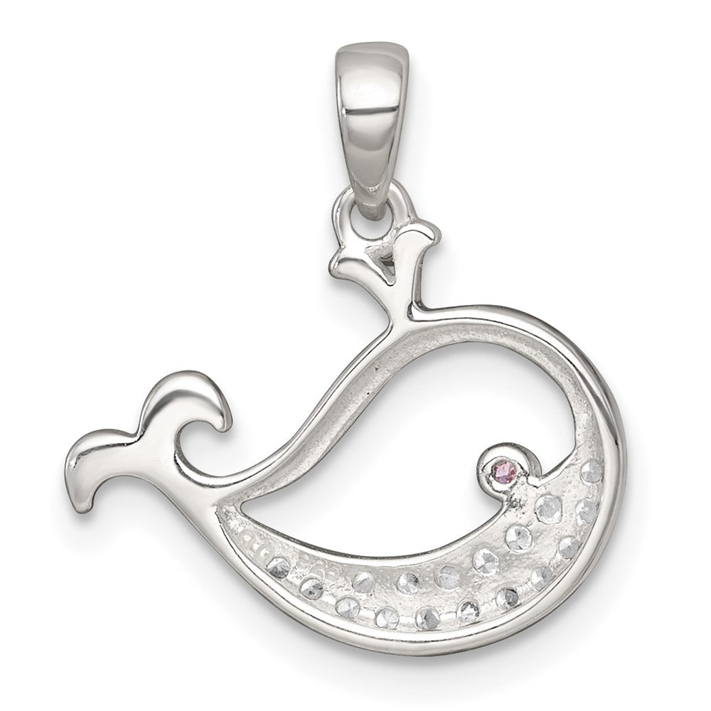 Sterlingsilber Poliert Rosa und Weiß Zirkonia Wal Anhänger
