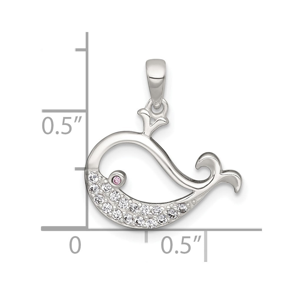 Sterlingsilber Poliert Rosa und Weiß Zirkonia Wal Anhänger
