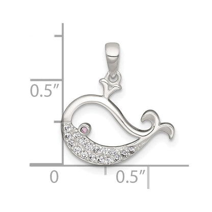 Sterlingsilber Poliert Rosa und Weiß Zirkonia Wal Anhänger