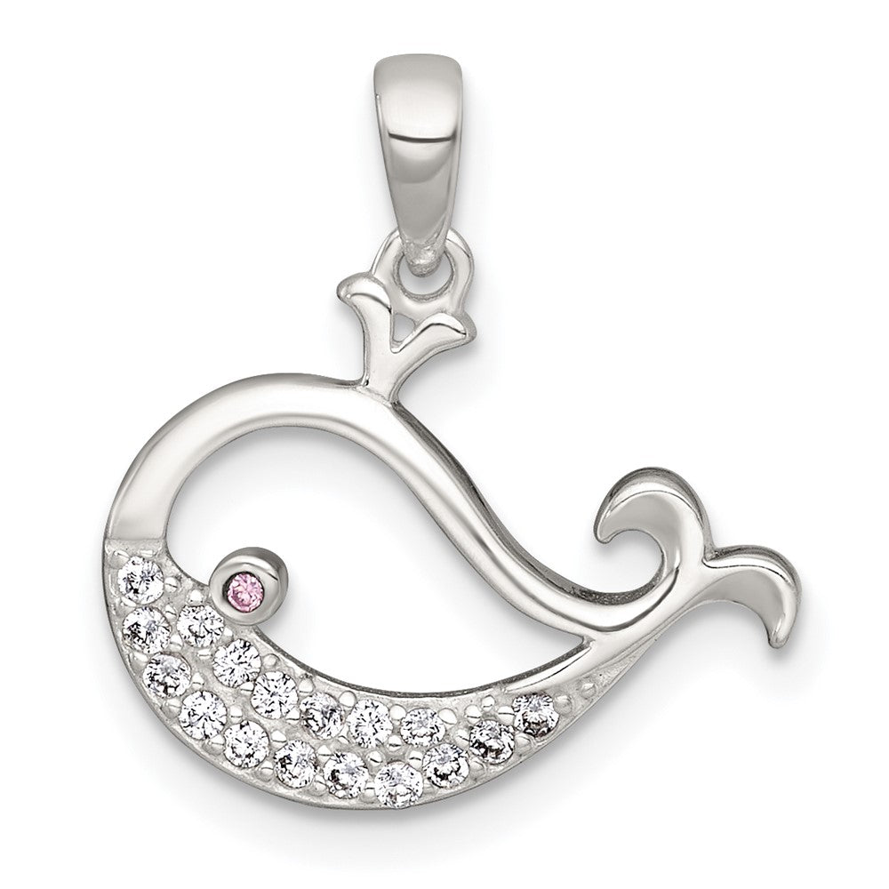 Sterlingsilber Poliert Rosa und Weiß Zirkonia Wal Anhänger