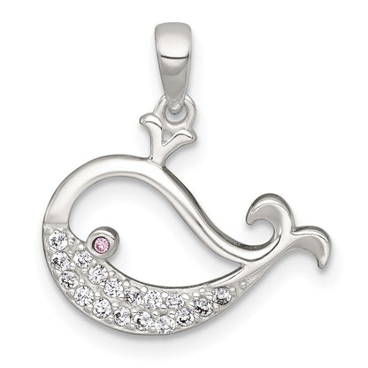 Sterlingsilber Poliert Rosa und Weiß Zirkonia Wal Anhänger