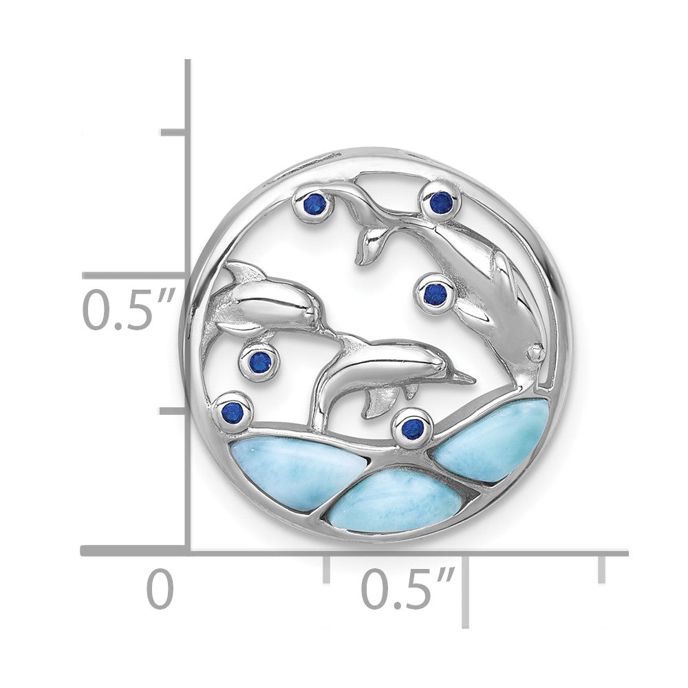 Sterlingsilber Rhodiniert Larimar und Blau Zirkonia Dolphins Kette Anhänger