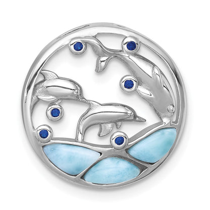 Sterlingsilber Rhodiniert Larimar und Blau Zirkonia Dolphins Kette Anhänger