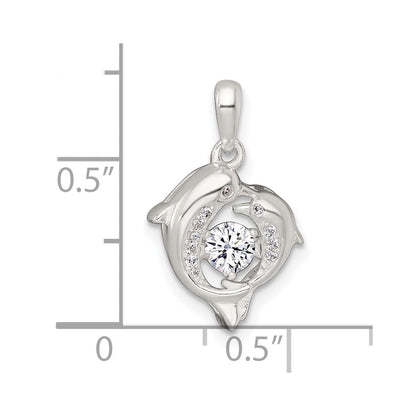 Sterlingsilber Poliert Lebhaft Zirkonia Delfin Anhänger