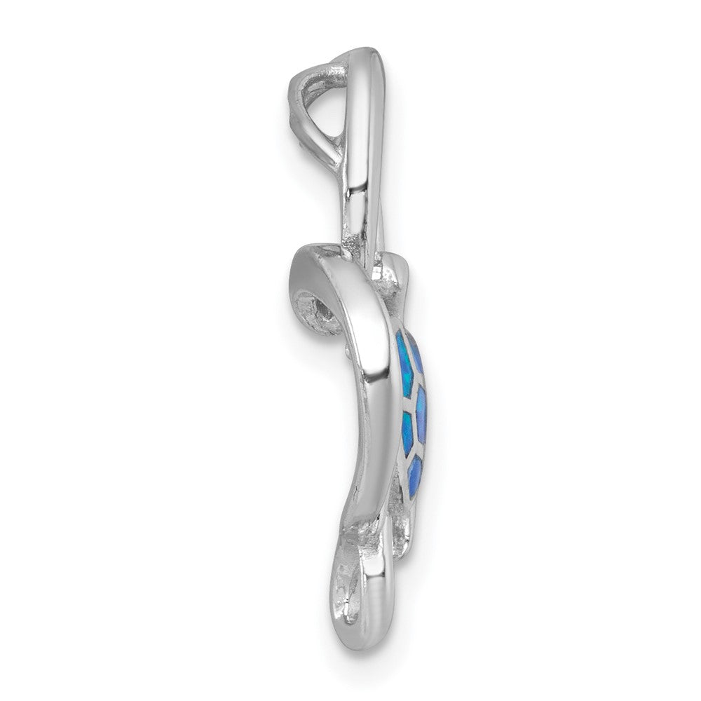 Sterlingsilber Rhodiniert Blau Cr. Opal Schildkröte / Herz Kette Anhänger