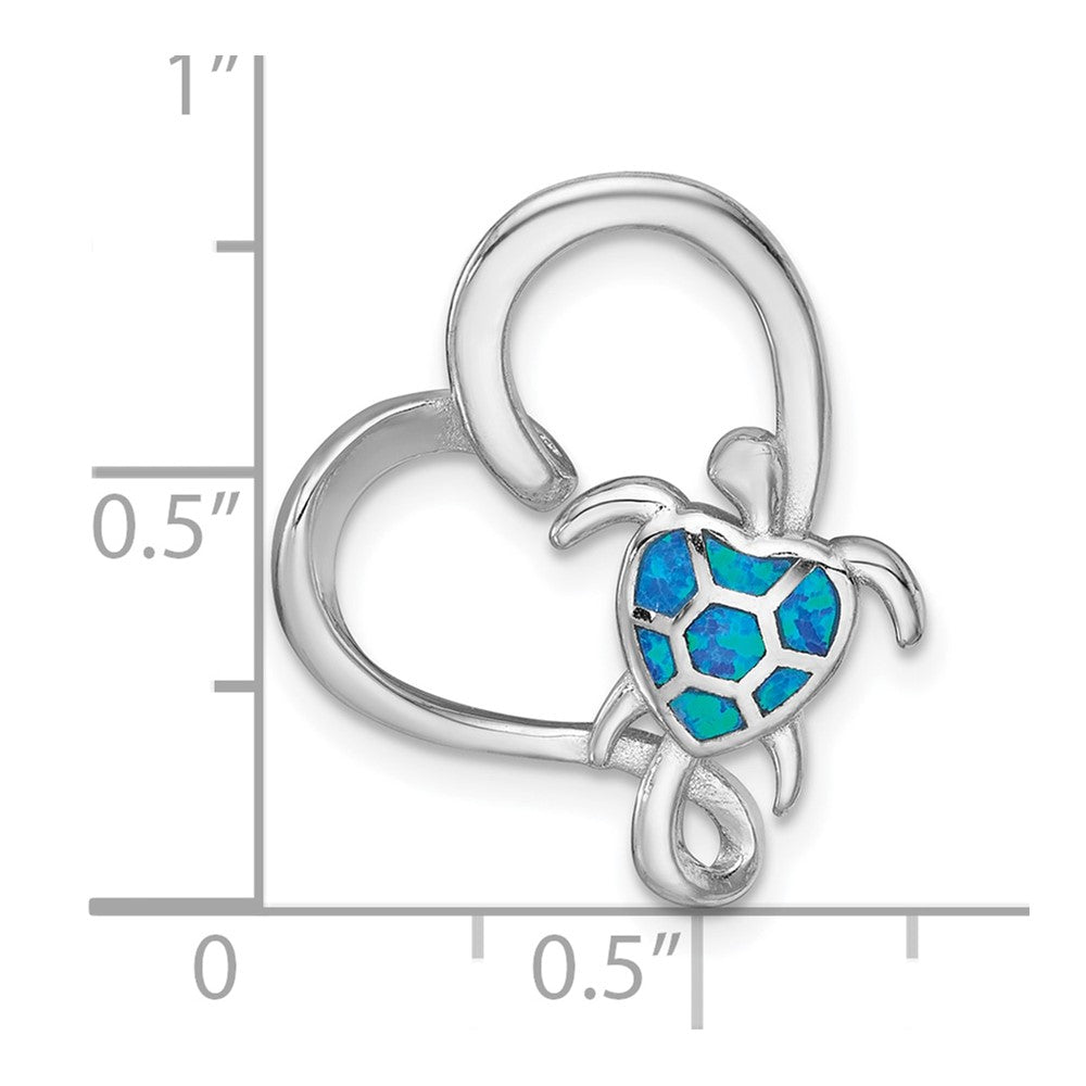 Sterlingsilber Rhodiniert Blau Cr. Opal Schildkröte / Herz Kette Anhänger