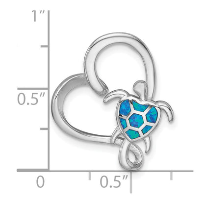 Sterlingsilber Rhodiniert Blau Cr. Opal Schildkröte / Herz Kette Anhänger
