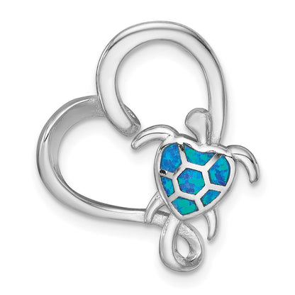 Sterlingsilber Rhodiniert Blau Cr. Opal Schildkröte / Herz Kette Anhänger