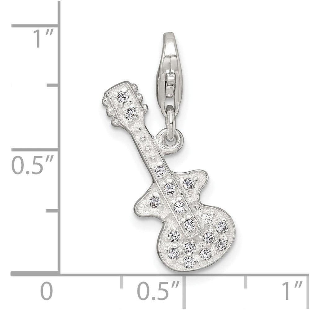 Sterlingsilber Poliert Zirkonia Gitarre mit Karabinerverschluss Charm