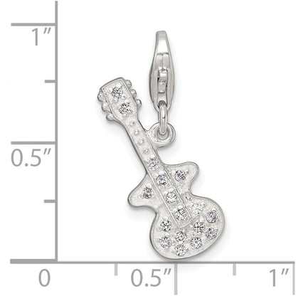 Sterlingsilber Poliert Zirkonia Gitarre mit Karabinerverschluss Charm