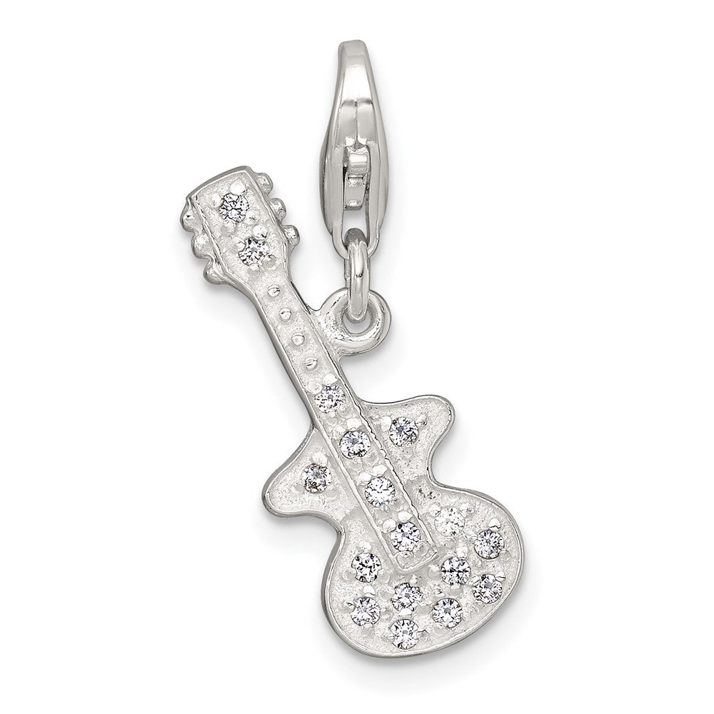 Sterlingsilber Poliert Zirkonia Gitarre mit Karabinerverschluss Charm